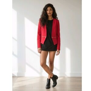 Philosophy Republic Clothing Red Cropped Blazer Gold Zipper Detail Women's Sz 14